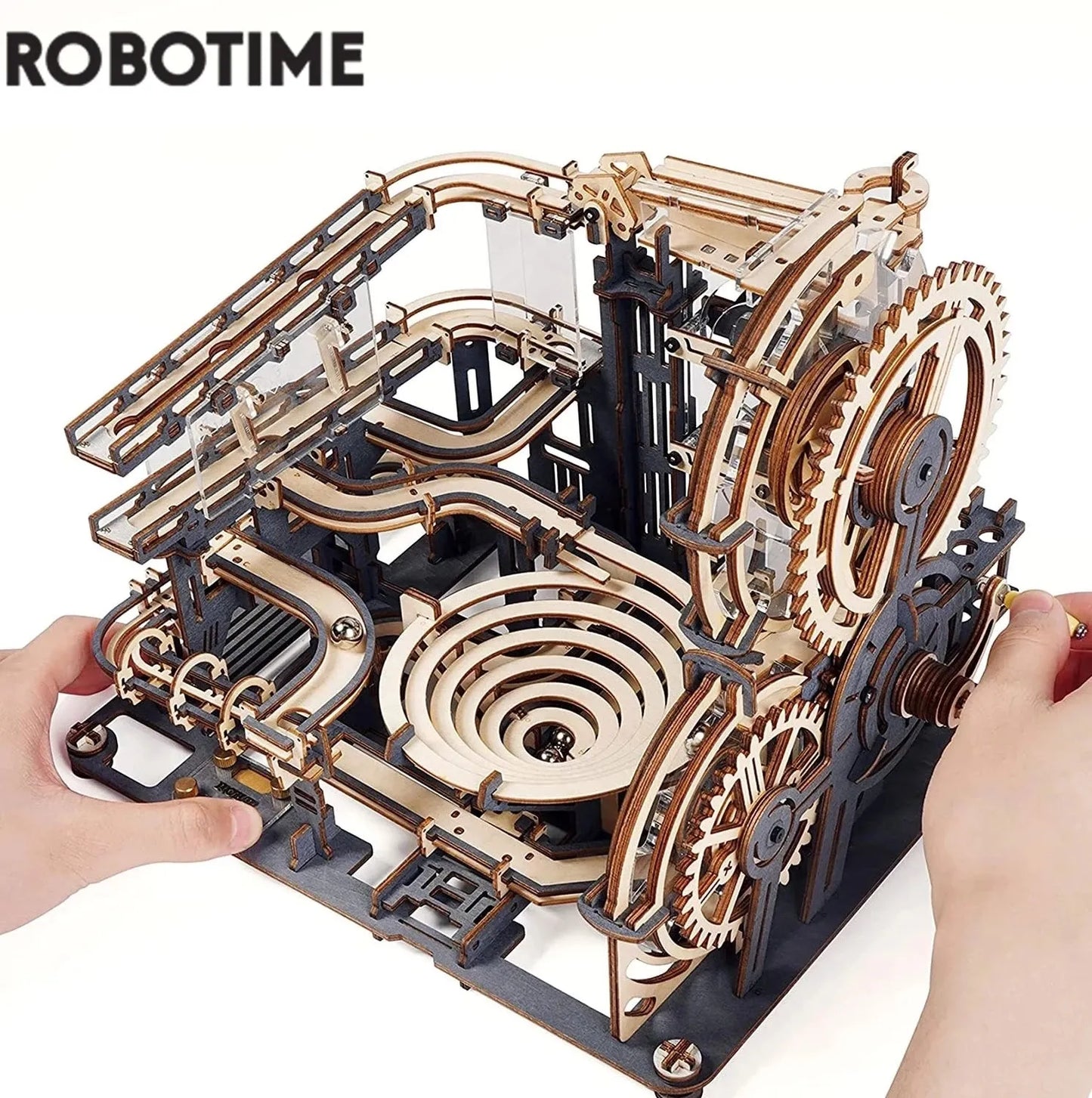 Robotime Rokr Marble Run Set 5 Kinds 3D Wooden Puzzle DIY Model Building Block Kits Assembly Toy Gift for Teens Adult Night City